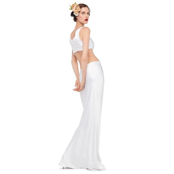 Norma Kamali Bias Obie Skirt in Snow White Small New Womens Satin Long Maxi - Picture 11 of 16